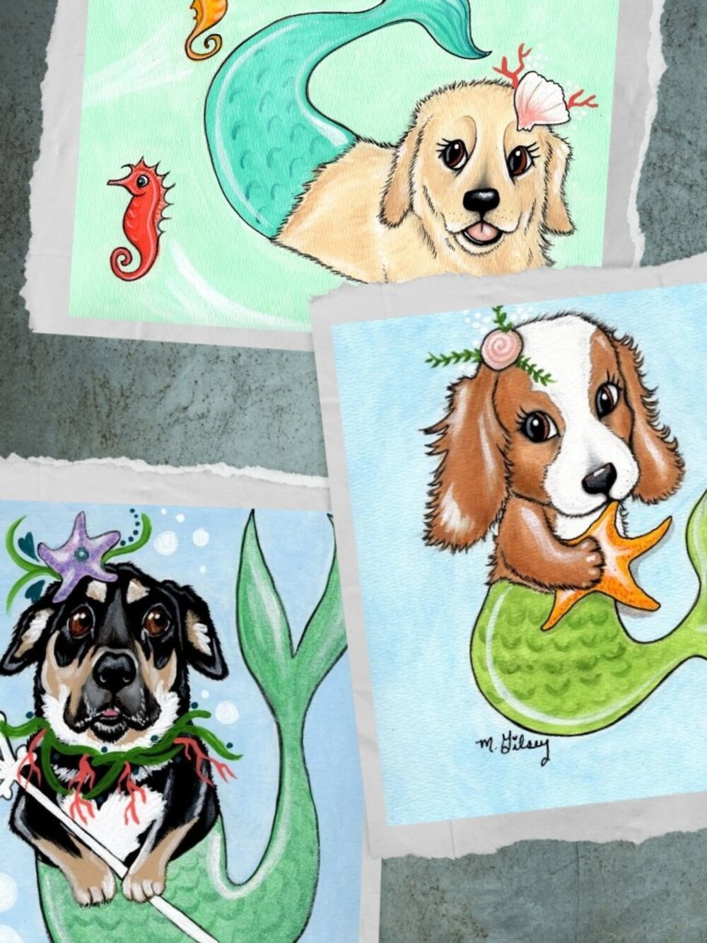 CUSTOM Painted Pet Portrait Your Pet as a Mermaid / Grrrmaid or Purrmaid 11"x14"